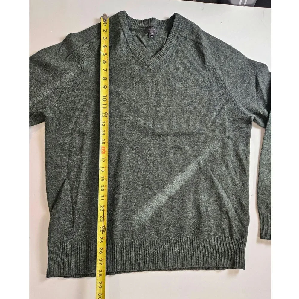 J Crew V Neck Sweater Men's Size XL Tall Gray 100% Lambs Wool Long Sleeve